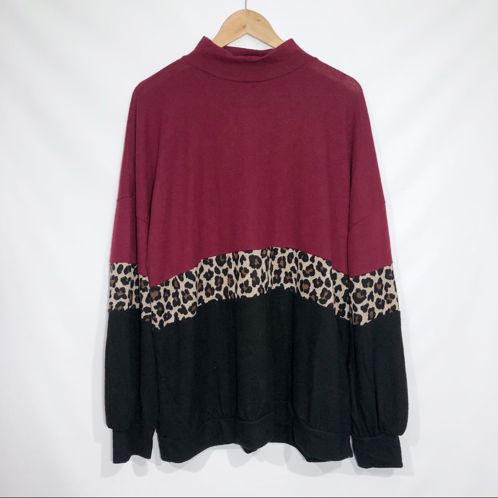 New Riah Fashion ColorBlock Leopard Print Sweater - Picture 1 of 10